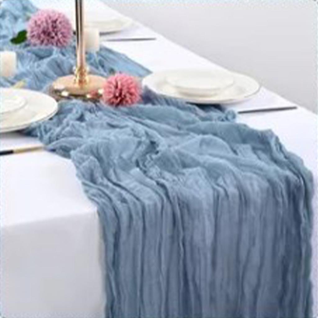 Bohemian Style Table Runner Blue Polyester Table Cloth Gauze for Wedding Candlelight Dinner