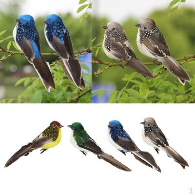 Set of 4 Artificial Feathered Birds Figurine Garden Decoration DIY