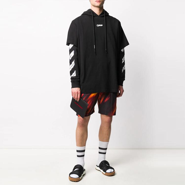 Off-White Ss20 Airport Tape Long-Sleeve Hooded T-Shirt Men Tops Black OMAB033S201850031088