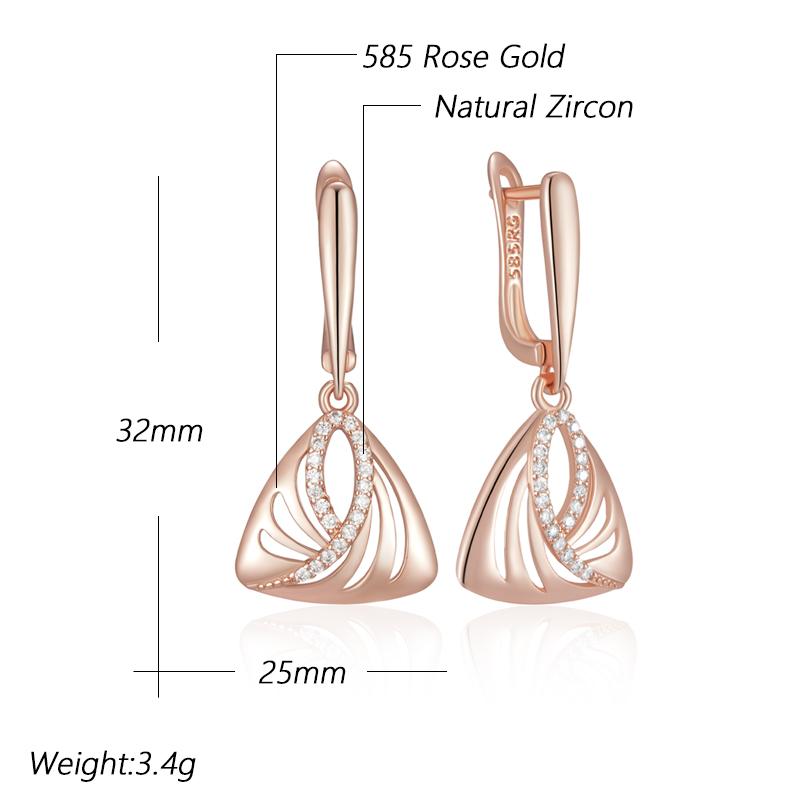 Cercei unici geometrici de culoare aur roz, cu picătură, pentru femei, cu accesorii strălucitoare din zircon natural, bijuterii fine pentru zi cu zi, cadou