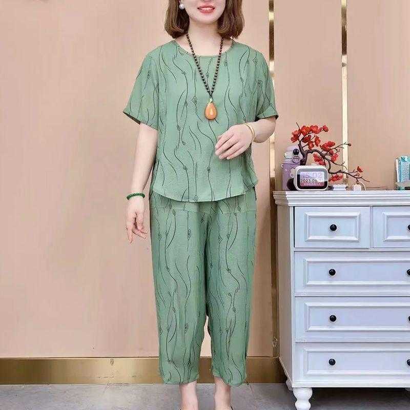 Stylish Age-Reducing Linen Suit for 50-60 Year Old Women - Loose Plus Size Top & Pants Set