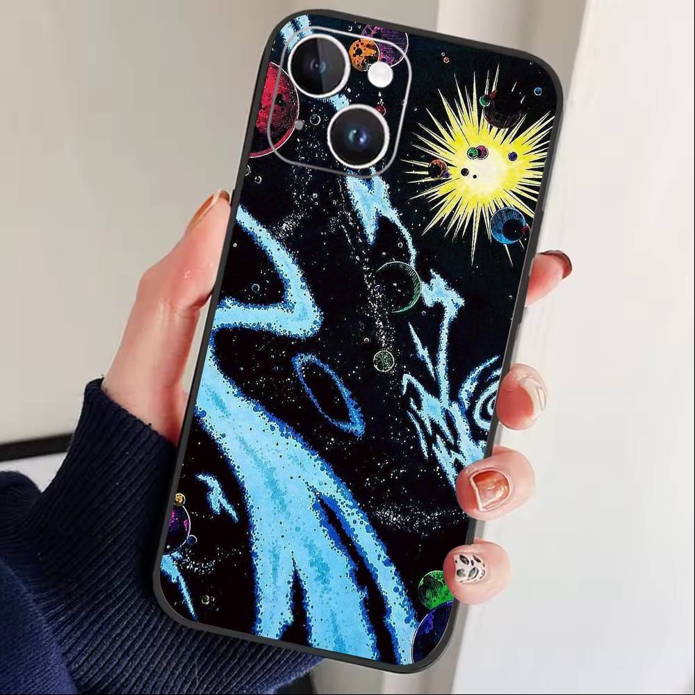 Starry Night whimsical landscape Phone Case For iPhone 16,15,14,13,12,17,Pro Max,Plus Silicone Black Case