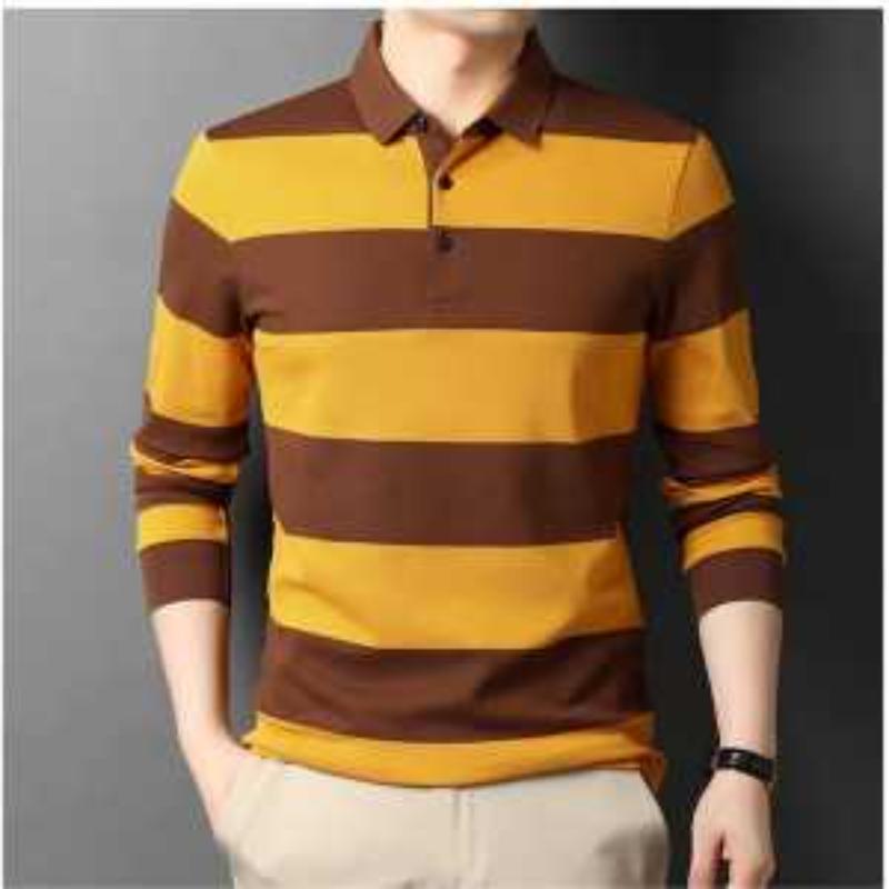 

Футболка з довгим рукавом для тата середнього віку та літніх людей, нова, з коміром, чоловіча, вільна, бавовняна, смугаста, поло, з кишенею, повсякденний топ XXL жовтий