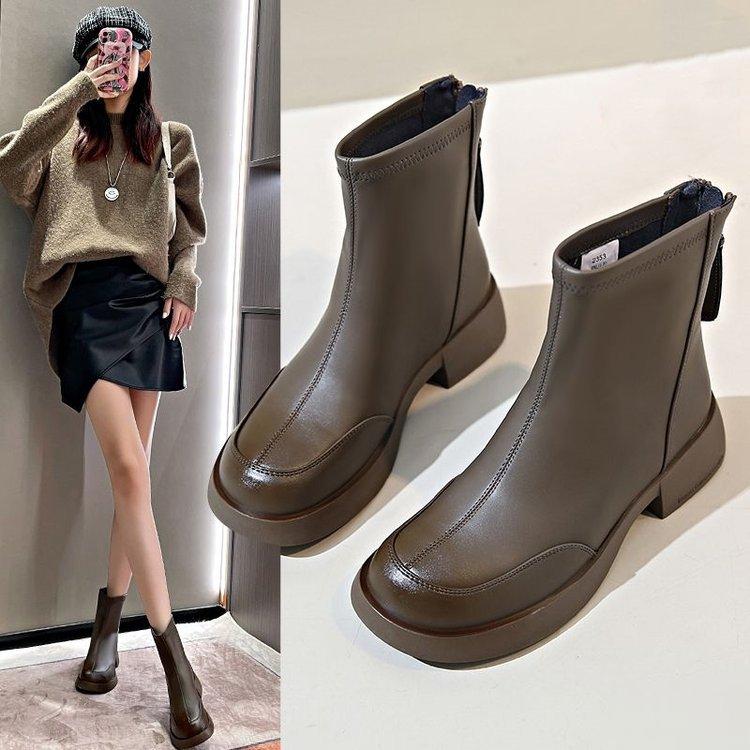 

Fashion Women Warm Plush Retro Autumn/Winter Platform PU Leather Short Boots British Style Comfortable Anti Slip Zipper Ankle Boots2025 35