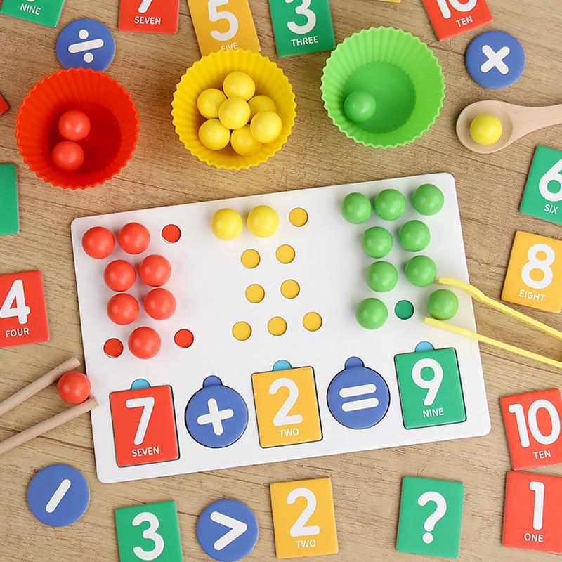 Handmade Wooden Math Clip Beads: Educational Number Matching Toy for Children