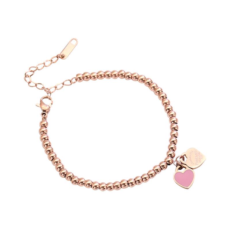 Korean Style Rose Gold Plated Titanium Steel Heart Bracelet for Women Fashion Jewelry Accessories