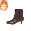 Fashion New Cowhide 5cm Irregular Low Heel Black Brown Short Boots Autumn Winter Fashion Short Plush Warm Ankle Women's Boots Size 40