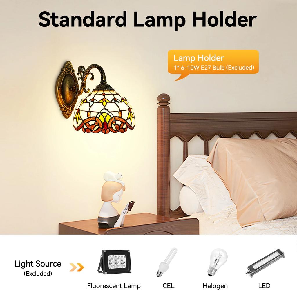 Elegant Baroque E27 Wall Mount Lamp W/ Glass Sconce - Vintage Victorian Style Indoor Lighting Fixture for Bedroom & Living Room