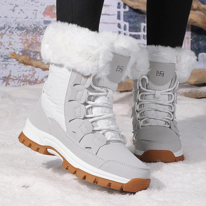 2025 New Women's Snow Boots Winter High-top Cotton Shoes Thick Velvet Plush Warm Winter Boots Lace-Up Platform Ankle Boots Botas