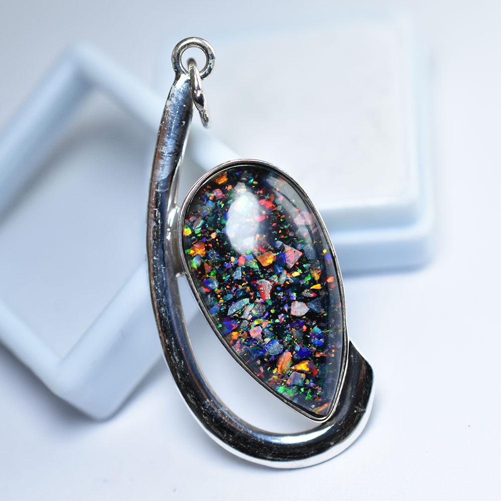 Natural Opal Pendant 925 Sterling Silver 29.50 ct Pear Cut for Her October Birthday Birthstone