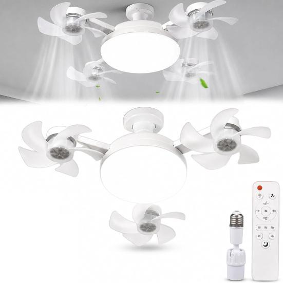 Energy Saving Ceiling Fan 3/4/5 Blade with Light & Remote Control, 2-in-1 Silent LED Drone Foldable Blades, 3-Speed Dimmable E27 Socket for