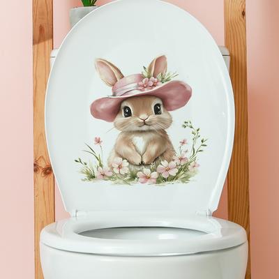 Niedliche Kaninchen Blume Blatt Badezimmer Toilette Dekoration Wandaufkleber
