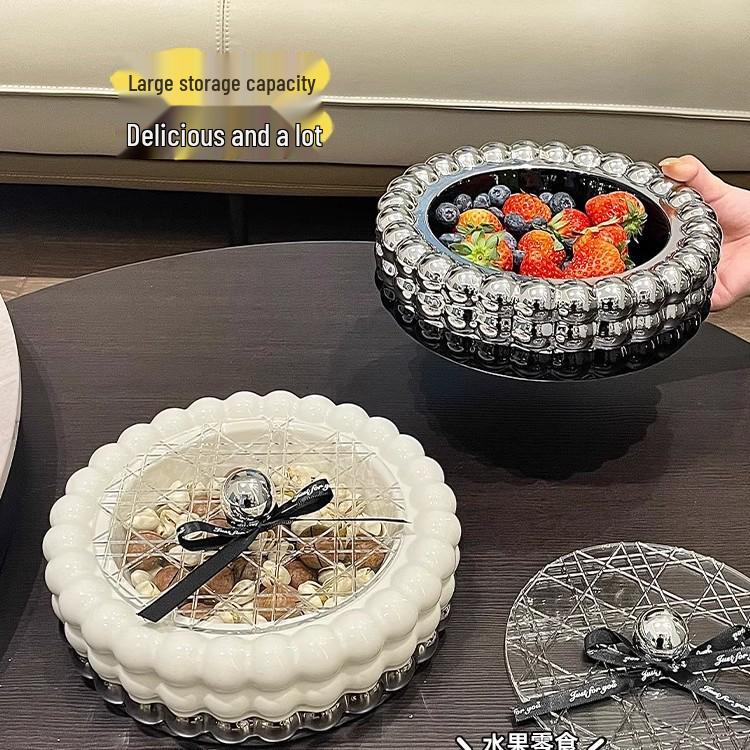 Ceramic Fruit and Candy Bowl for Living Room Table - New Year Snacks Display & Storage Box