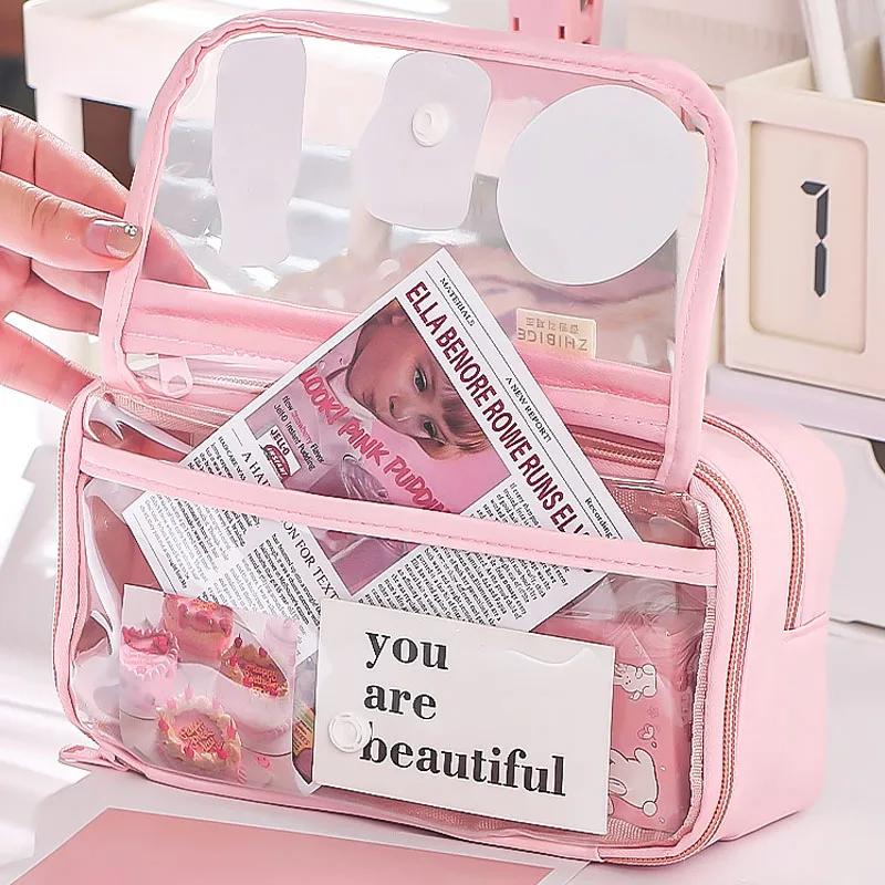 1PC New Large Capacity Stationery Bag, Stationery Pencil Steel Note Pen Storage Bag, Pencil Case, Portable Cosmetic Storage Bag