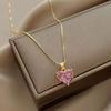Fashion Temperament Love Heart Pink Zircon Necklace Female Simple Clavicle Chain Luxury French Romantic