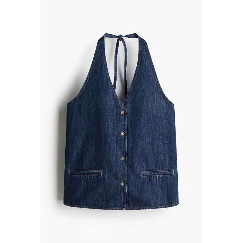 

HM Женская одежда 2025 Лето Новинка Джинсовый жилет с вырезом на шее 1270342 Deep cowboy Blue 155/80