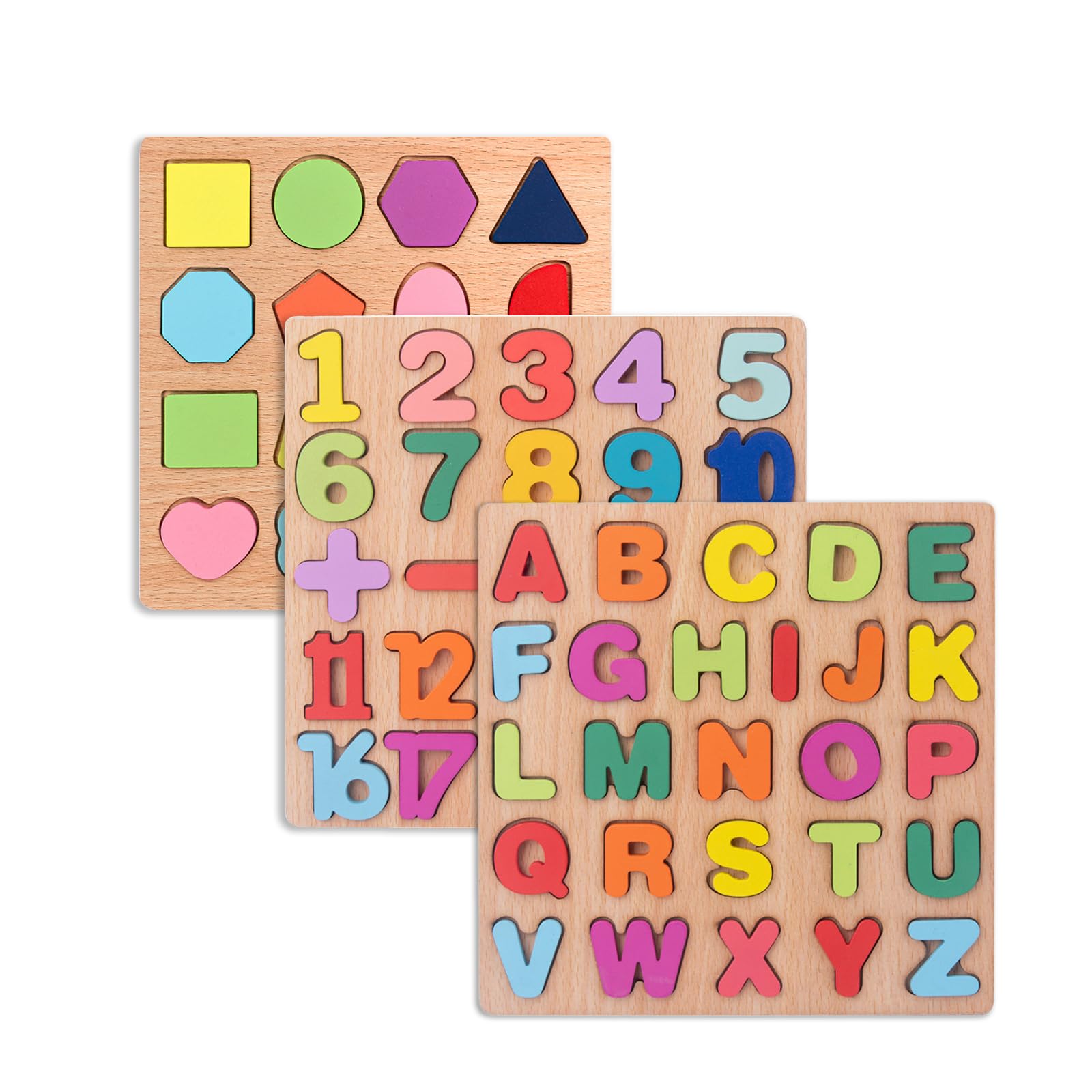 

Wooden Jigsaw Puzzle for Toddlers, Shape Matching Puzzle, Number and Alphabet Learning, Shape Matching Toy, Educational Building Blocks, Color