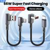 Câble USB C coudé court 15CM 25CM 50CM Câble de charge rapide USB A vers Type C 66W Pour iPhone 15 16 17 Huawei Xiaomi Batterie externe Cordon