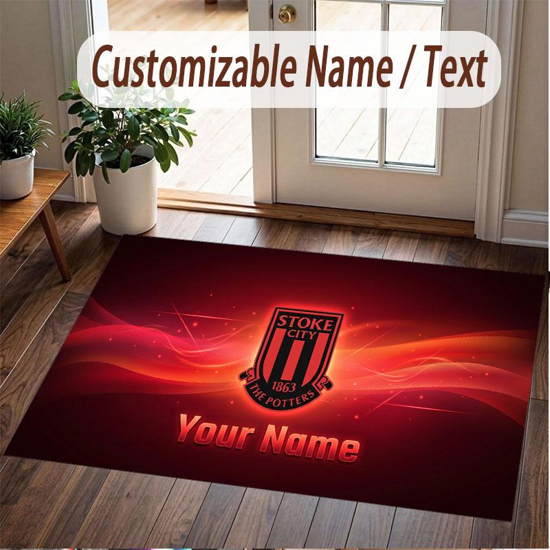 Custom Rug Stoke City FC Pattern Print Name Text Soft Non‑Slip Floor Carpet for Home Indoor Decoration