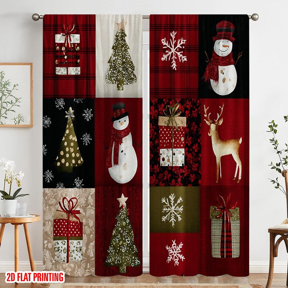 2ks, 2D plošný tisk Závěsy Vánoční patchwork Odolný polyester (bez tyče) Pokojová dekorace Použijte do obývacího pokoje, kanceláře,