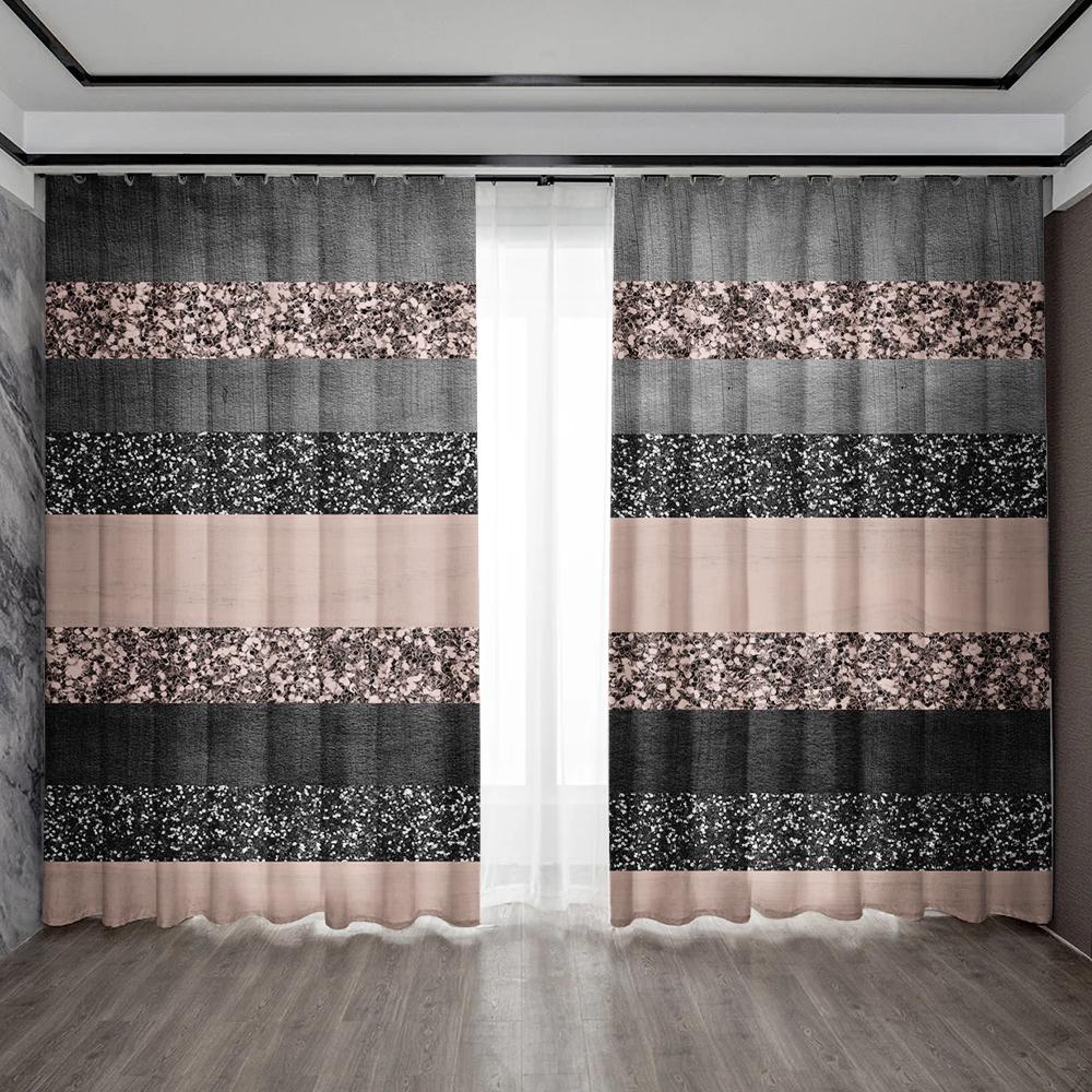 2PC Home Decoration Curtains With Geometric Stripes Background And Rod Pocket Curtains, Suitable For Kitchens, Cafes, Living