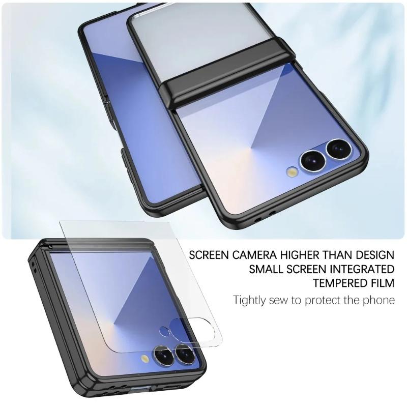 Elektroplettert hengsel Full beskyttelsesdeksel for Samsung Galaxy Z Flip 7 6 5 Flip7 FE Flip6 Flip5 med beskyttelsesdeksel av herdet film