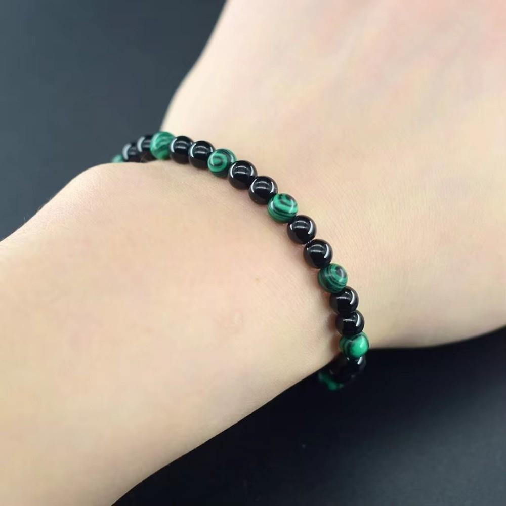 Geometric Green Malachite Stone Bracelet 6mm Black Tourmaline Beads Bracelet Meditation Jewelry