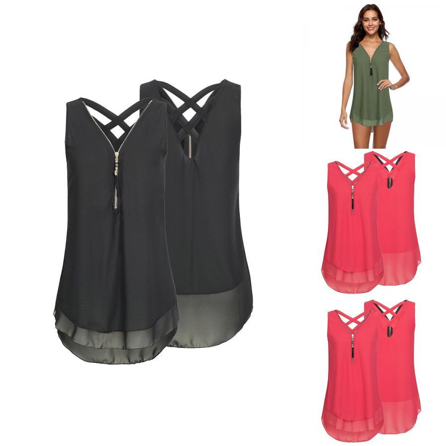 Stylish Women Sleeveless Vest With Cross Back Design And Convenient Front Zipper For Plus Sizes