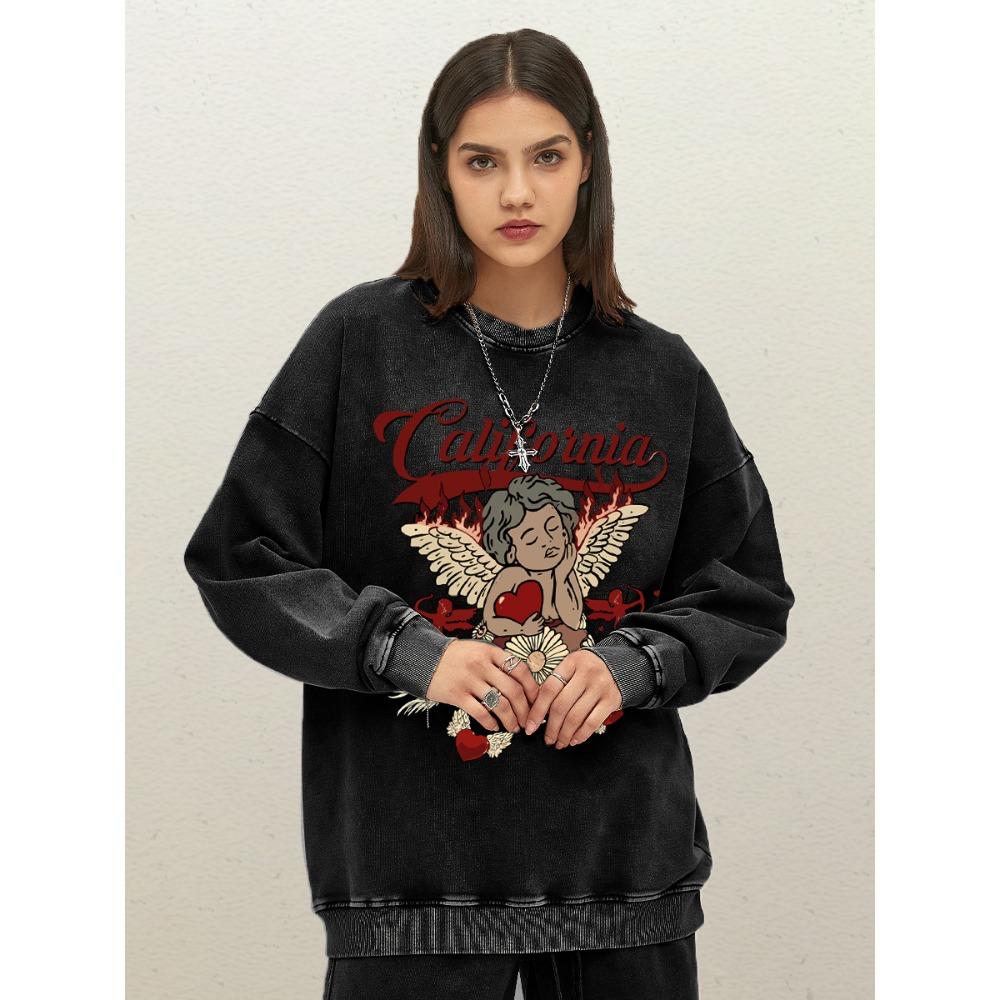 

California Love Крылья Ангела Дизайн Мальчика Женский Выстиранный Свитшот Хлопок Свободная Одежда Женский Пуловер Мягкий Вырез-Лодочка Уличная Одежда 3XL