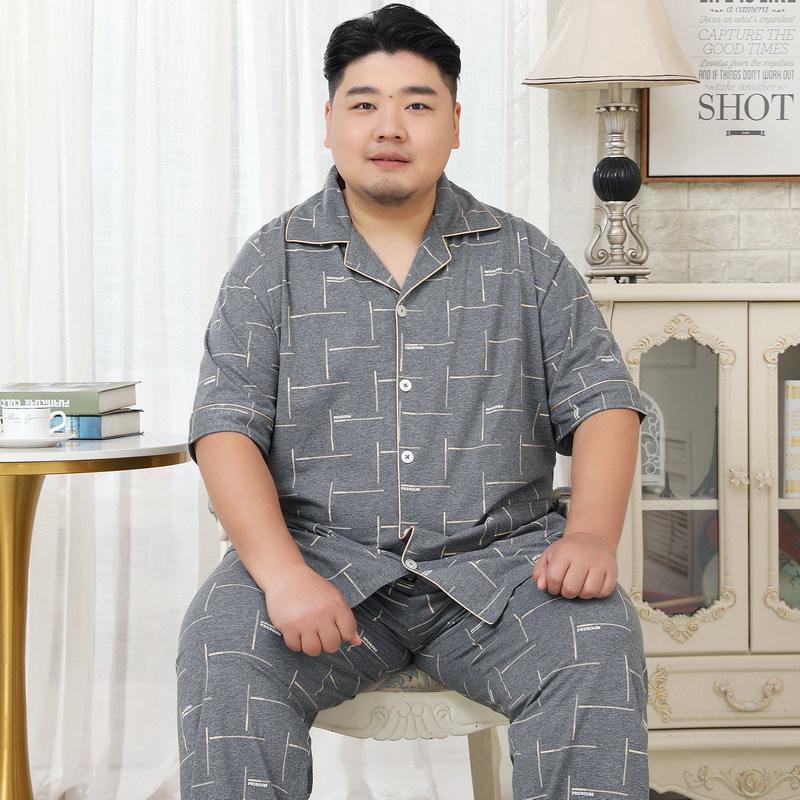 Mei Ji Yun Men's Cotton Lapel Pajama Set - Short Sleeve, Long Pants, Plus Size