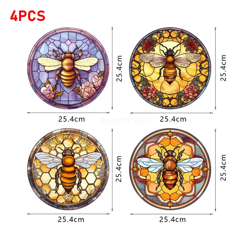 4PCS Colorful Stained Christmas Hummingbird Butterfly Window Glass Electrostatic Stickers PVC Decorative Film Party Home Decor