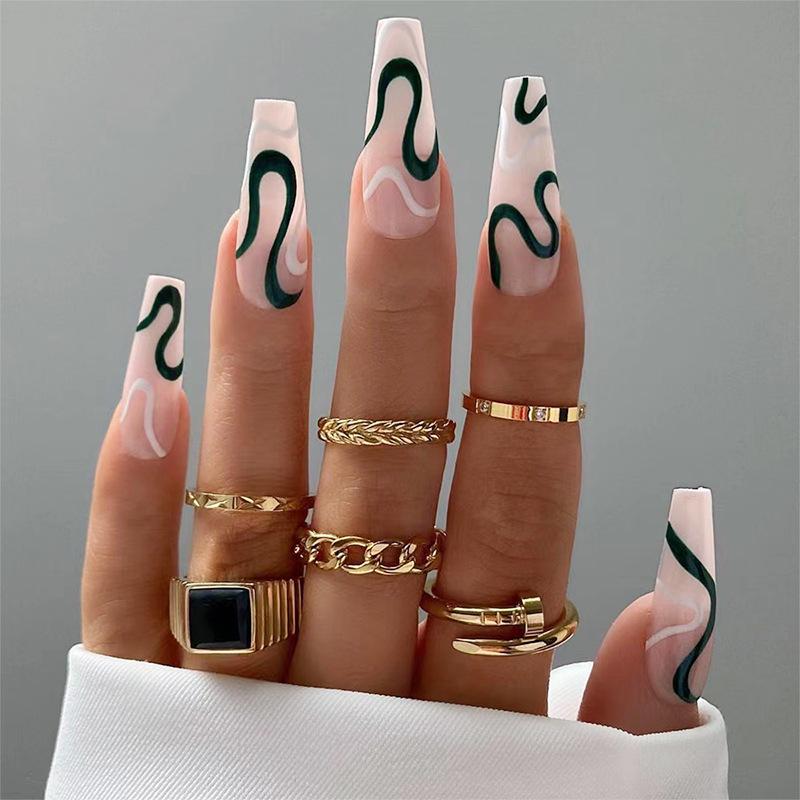 

Wave Color Block Removable Press-On Nail Tips CBL22 Wave Lines [Glue Version]