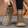 Large Size Martin Boots Men's 2025 Winter New Velvet Warm Medium Top Cotton Boots Soft Sole Casual High Top Men's Shoes