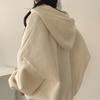 Women Loose Fashion Drop Shoulder Hooded Sweatshirt Top Large Size Solid Color Patch