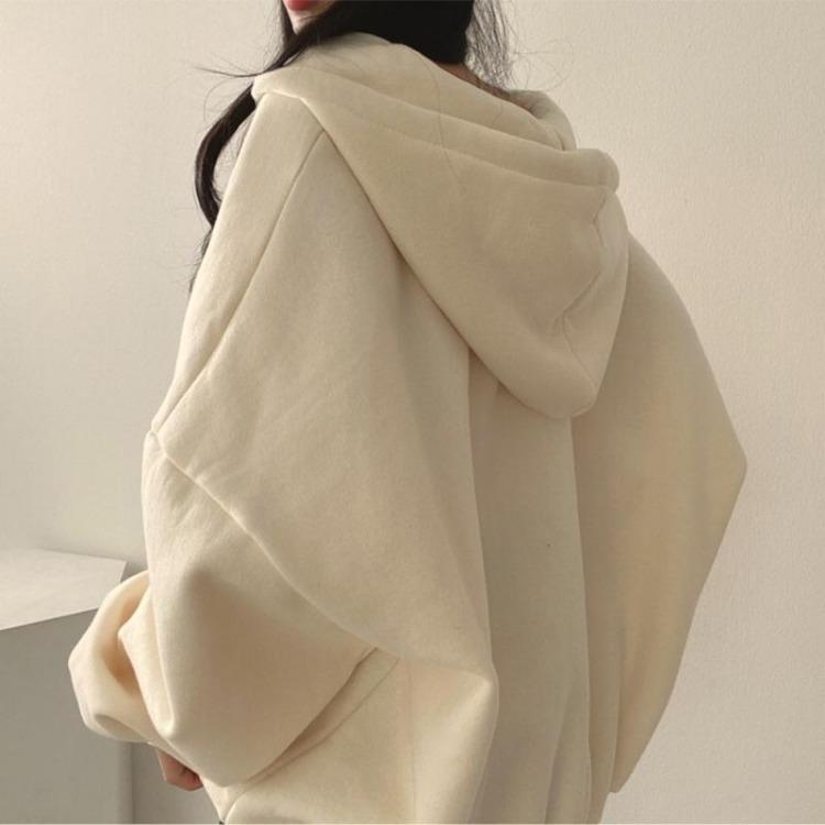 Women Loose Fashion Drop Shoulder Hooded Sweatshirt Top Large Size Solid Color Patch