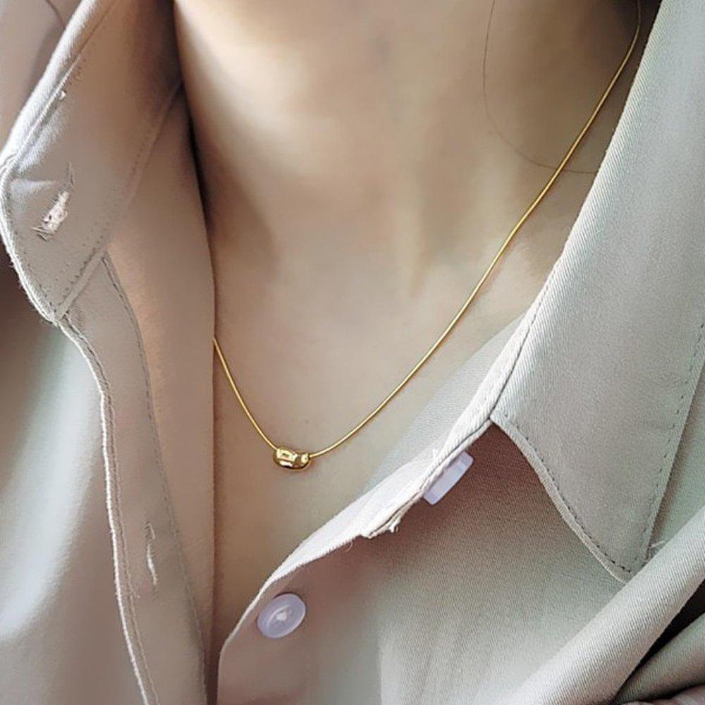 Women's Hollow Gold Bean Snake Silver Snake Chain Necklace_P342876196