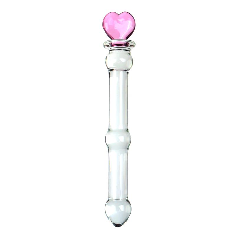 VaHppy Sexuální hračky pro dívky Lesbické skleněné Růžové dilda Umělý penis Pohádkové hůlky Láska/Mláďata/Měsíc/Pentagram 17*2,4cm Masturbace