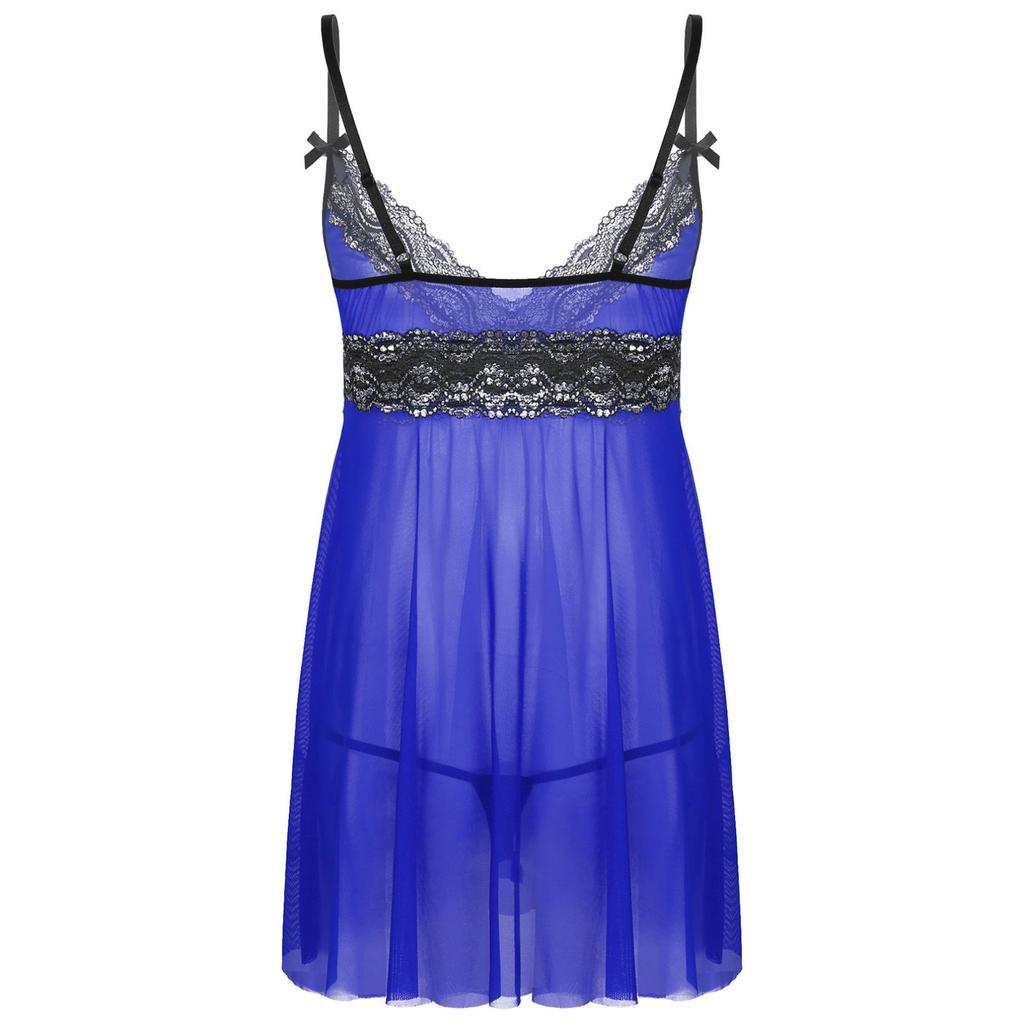 Sissy Babydoll Spodní prádlo Noční košile Pánské Krajka Průsvitná noční košile bez rukávů Crossress noční košile