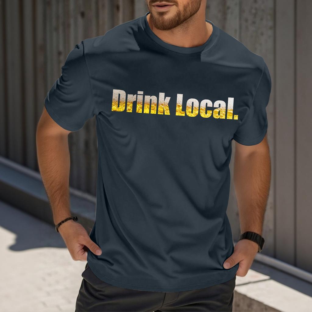 Camiseta Masculina Casual de Manga Curta com Estampa e Gola Careca