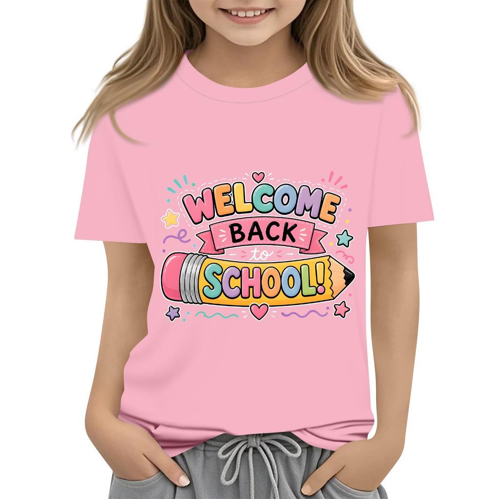 Children's Casual and Fashionable Round-Neck Printed Short-Sleeve Top for Back-to-School
