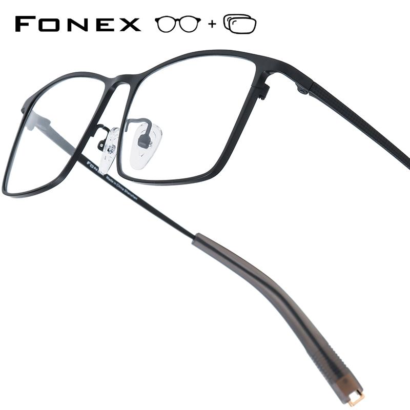 

FONEX Прогрессивные очки по рецепту, индивидуальные фотохромные очки для близорукости, оптические линзы, мужские квадратные очки, титановая оправа 874 Single Version&1.56&None