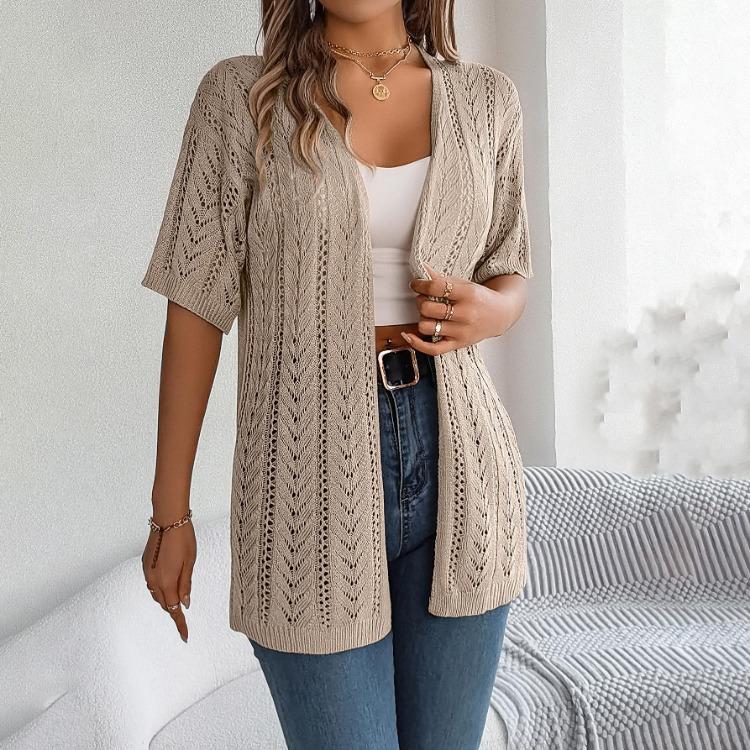 Eleganter Damen V-Ausschnitt Locker Gestrickter Cardigan Solider Karopullover Frühling Sommer Oberteile