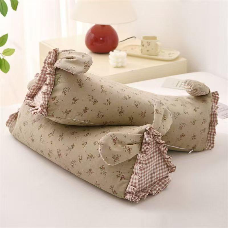 Lavender Buckwheat Filled Cotton Pillow Neck Support Rectangular Adult Size Style