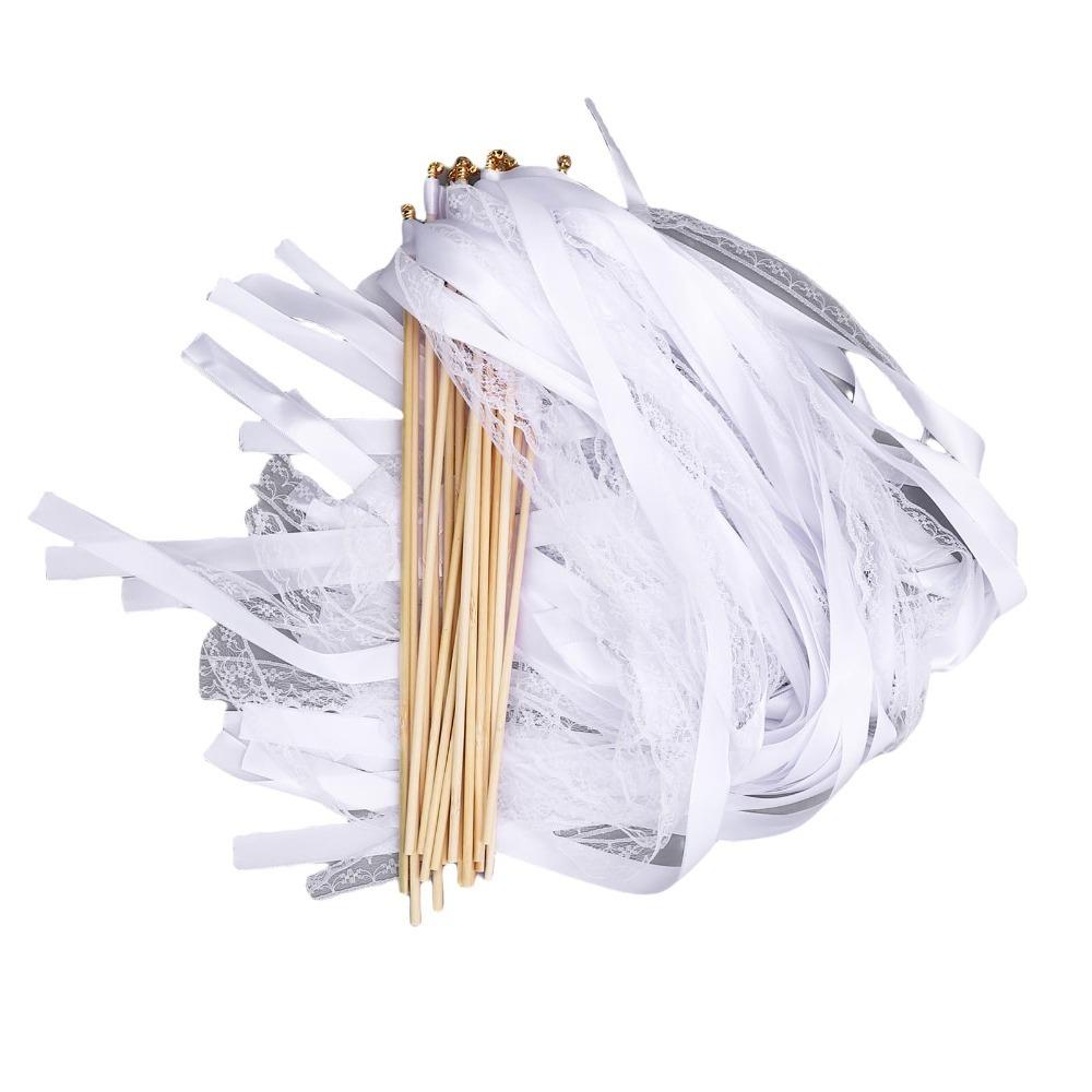 40pcs Polyester Cloth Wedding Wand Sticks Wood Handle Ribbon Streamers Wand Holiday Celebration