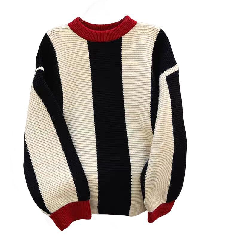 

IHUASU Женский осенне-зимний трикотажный кашемировый топ с круглым вырезом в полоску дизайнерский свитер-пальто Color Collision XL