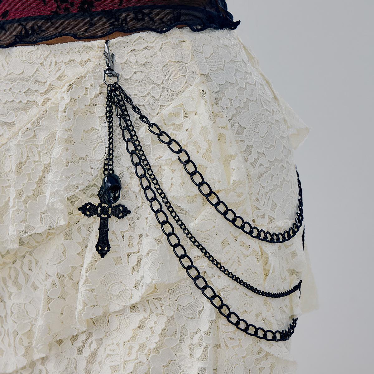 Gothic Diablo Diamond Cross Pendant Trouser Chain, Creative Star Moon Chain Waist Chain Pendant