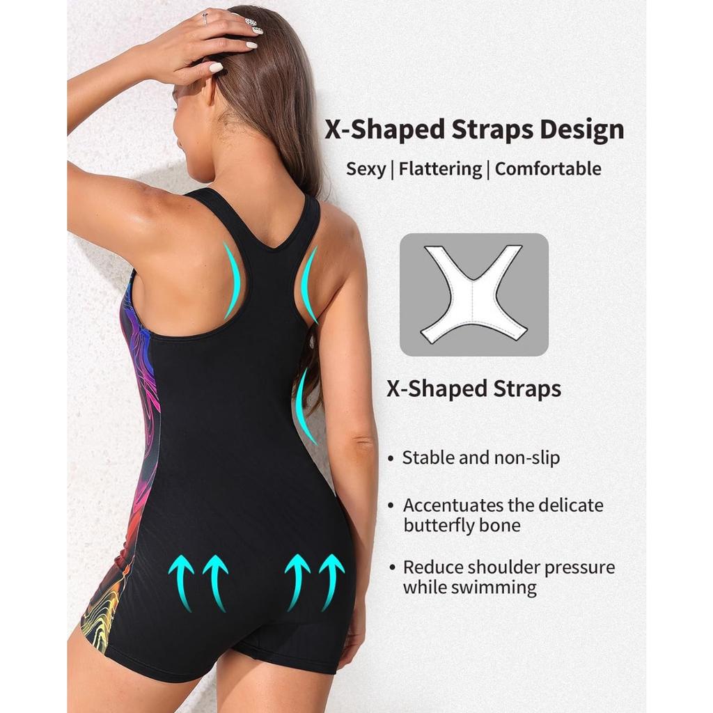 CHARMLEAKS Womens One Piece Swimsuits Boyleg Athletic Swimwear Conservative Training Bathing Suits