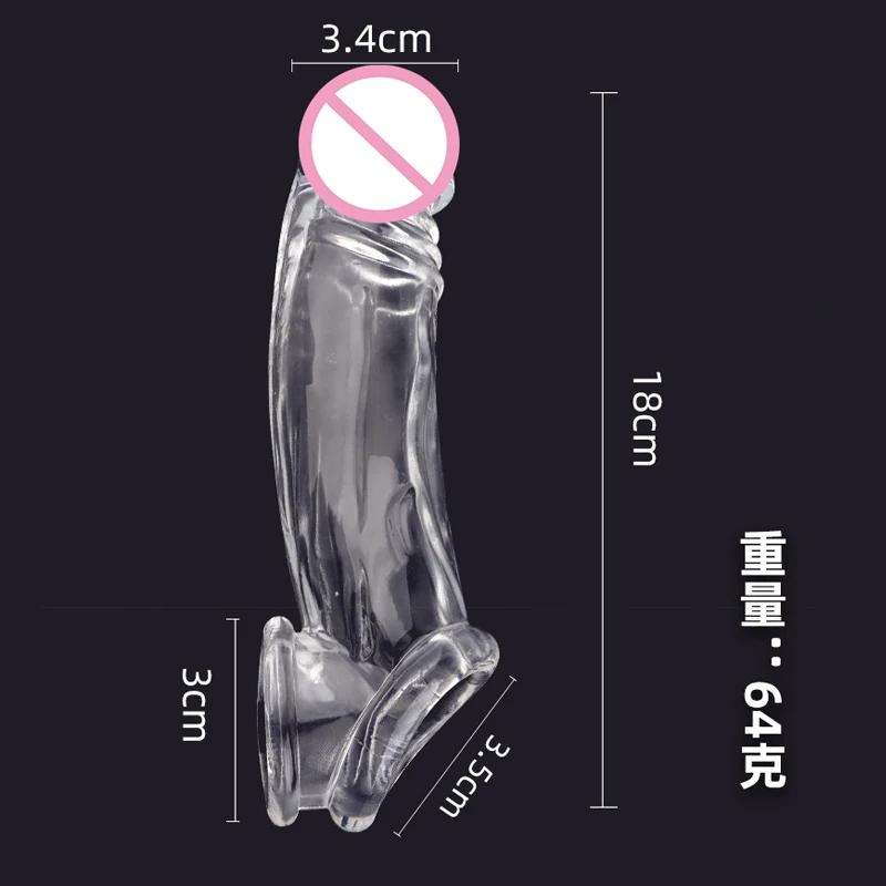 Adult Sex Toy Extension Reusable Condom Penis Sleeve Male Penis Enlargement Time Delay Dildo Clit Massager Cover Cock Condoms