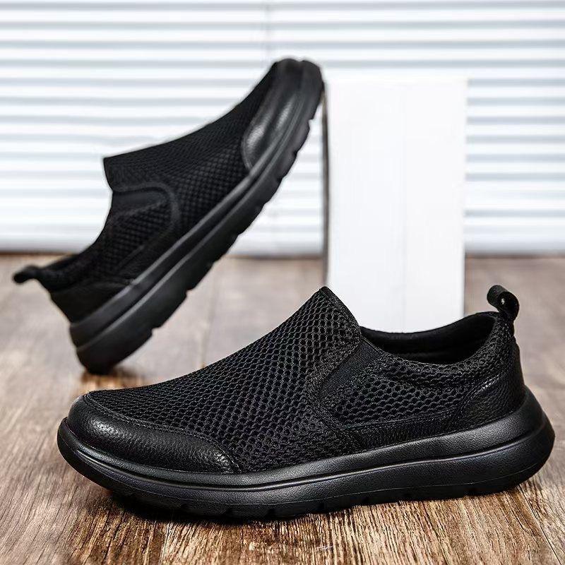 

Summer men s shoes breathable hollow cloth shoes one pedal black walking shoes soft sole lightweight sports shoes running shoes 44