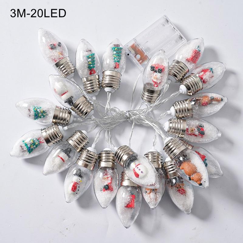 1Pc 10/20Led Globe Bulbs String Light With Snow & Cute Ornaments Perfect For Home Patio Fireplace Christmas Xmas Tree Decoration